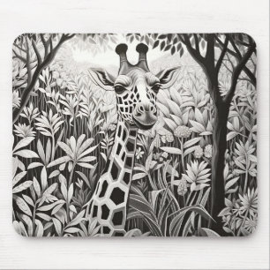 Tapis De Souris Giraffe Nature paisible Prairie Dessin d'art