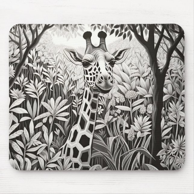 Tapis De Souris Giraffe Nature paisible Prairie Dessin d'art (Devant)