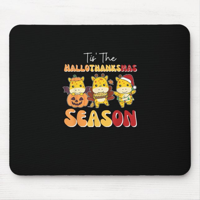 Tapis De Souris Giraffe Noël Halloween C'est La Hallothanksmas (Devant)