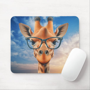 Tapis De Souris Giraffe portant des lunettes