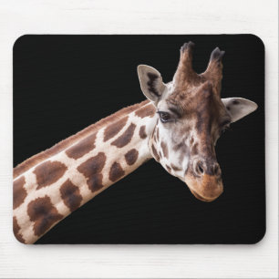 Tapis De Souris Giraffe Portrait Photo sur Black