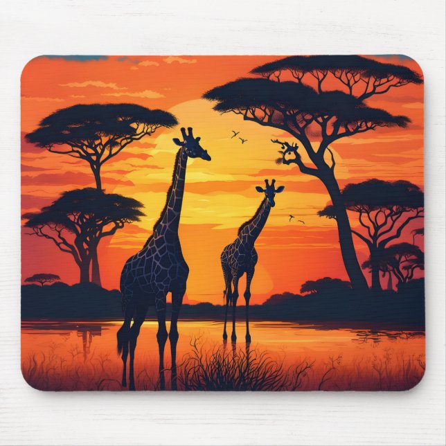 Tapis De Souris Giraffes at the Watering Hole at Sunset (Devant)