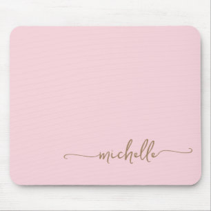Tapis De Souris Girl Simple Blush rose et or Nom du monogramme
