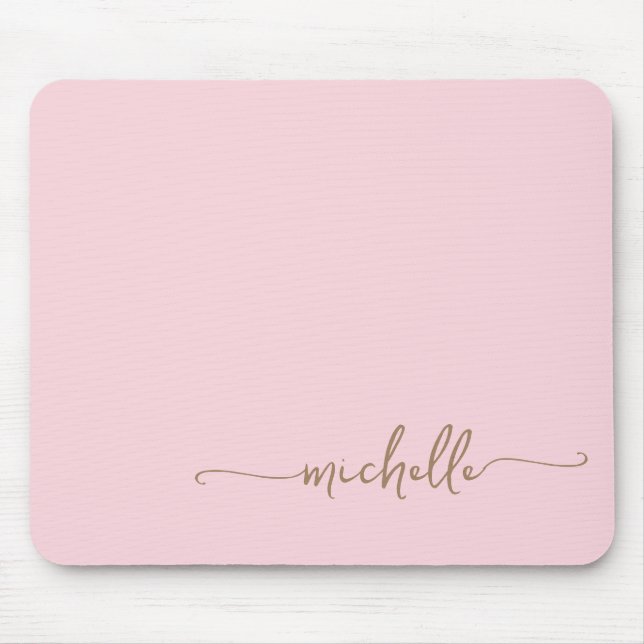 Tapis De Souris Girl Simple Blush rose et or Nom du monogramme (Devant)