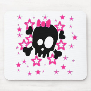 Tapis De Souris Girlie Black Skull Cartoon White Mousepad
