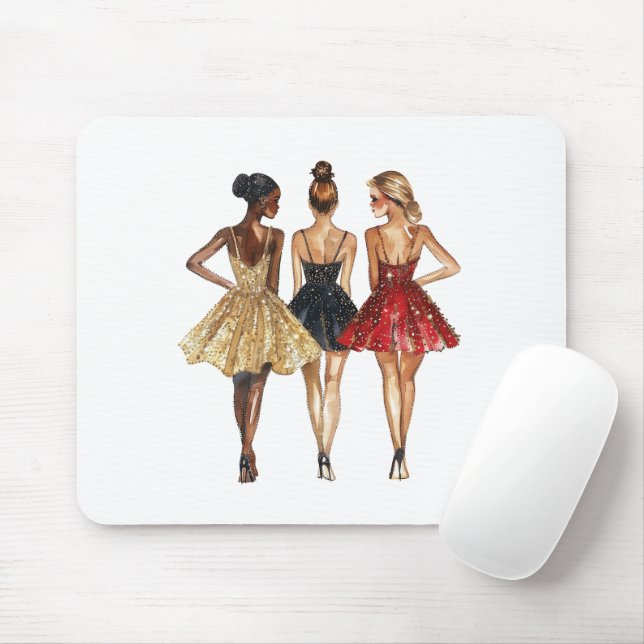 Tapis De Souris Girls in Glam Gold Black Red Dresses (Avec souris)