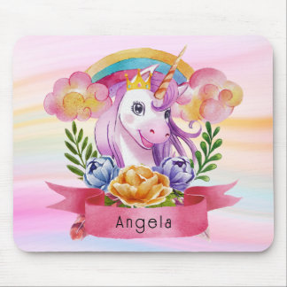 Tapis De Souris Girls mignonne violet licorne arc-en-ciel Nom pers