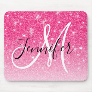 Tapis De Souris Girly Glam Hot Pink Glitter Sparkles Monogram Name