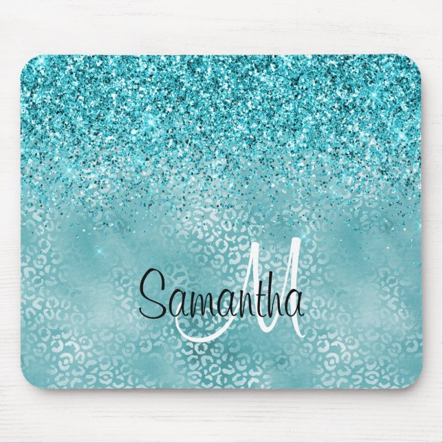 Tapis De Souris Girly Glitz Aqua Empreinte de léopard Parties scin (Devant)