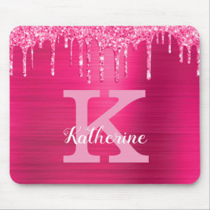 Tapis De Souris Girly Hot Pink Glitter Drips Glam Monogram Name
