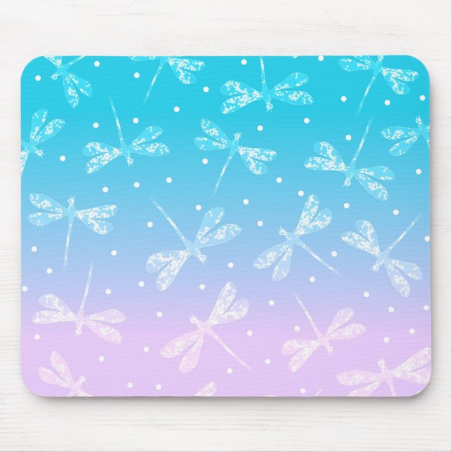 Tapis De Souris Girly modern blush pink aqua ombre dragonflies (Devant)