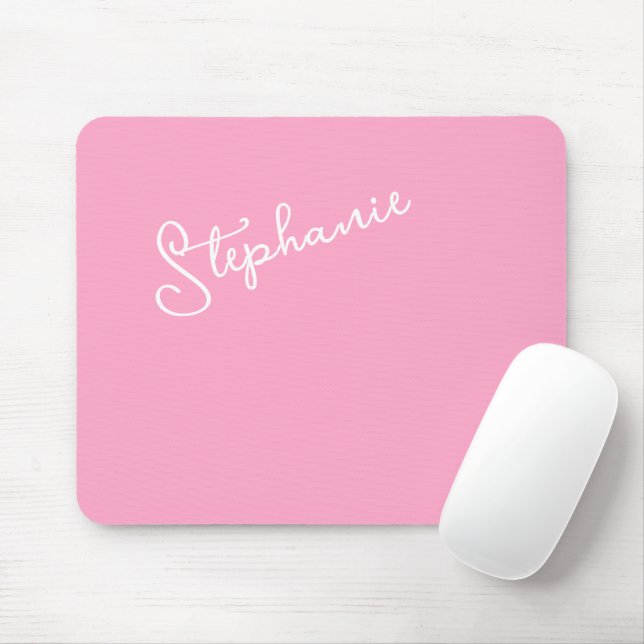 Tapis De Souris Girly Pink Minimalist Script Personalized Name  (Avec souris)