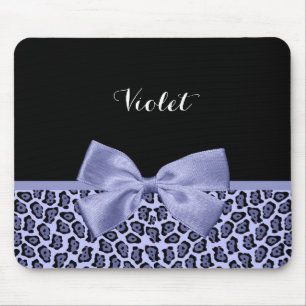 Tapis De Souris Girly Purple Jaguar Print Lavender Bow With Name