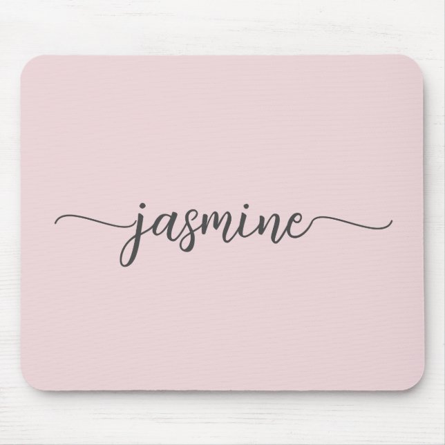 Tapis De Souris Girly Simple Blush Rose Monogramme Nom Personnalis (Devant)