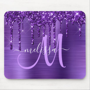 Tapis De Souris Girly Violet Paillettes Coulantes Pinceau Métal Mo