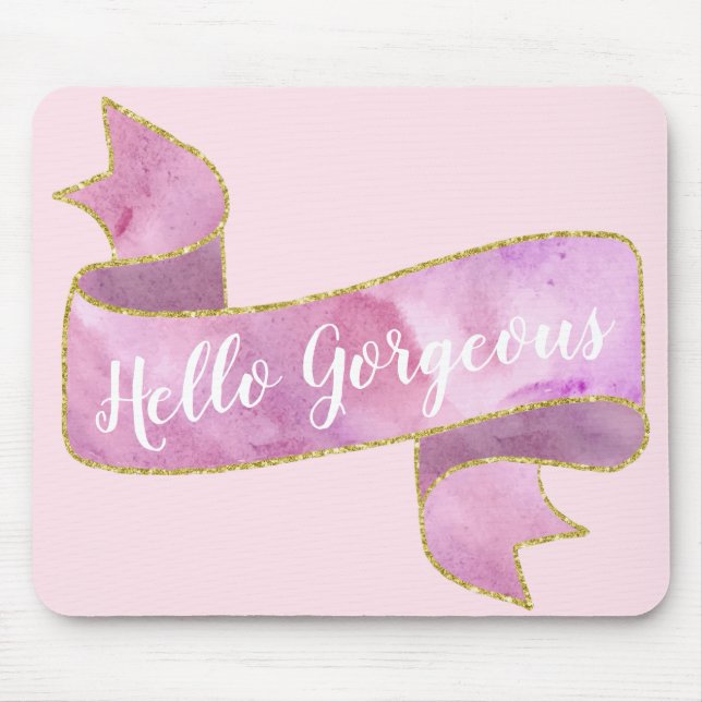 Tapis De Souris Girty Pretty Blush Rose Hello Gorgeous Gold Ribbon (Devant)