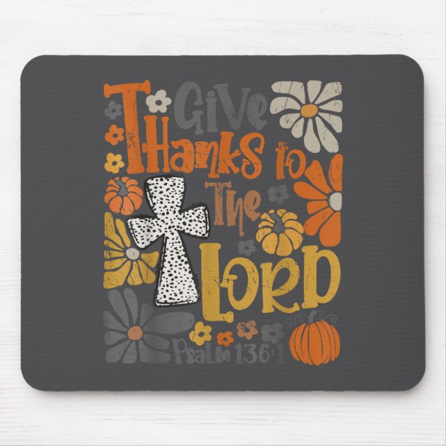 Tapis De Souris Give Thanks To The Lord Floral Boho Retro Thanksgi (Devant)