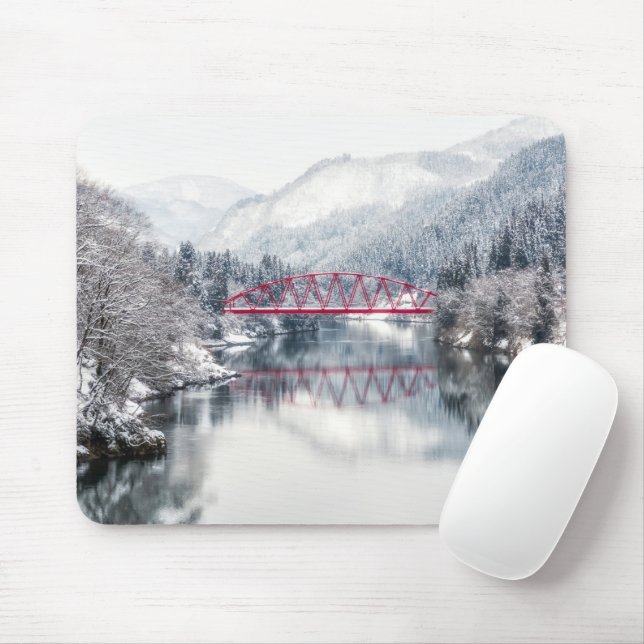 Tapis De Souris Glace et neige | Pont rouge en hiver, Japon (Avec souris)