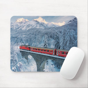 Tapis De Souris Glace et neige   Train Express Red Bernina Suisse