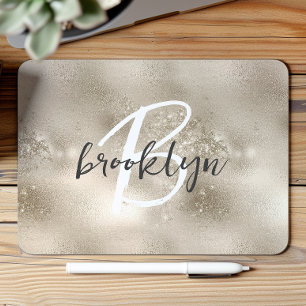 Tapis De Souris Glam Champagne Or Monogramme Script Tendance 