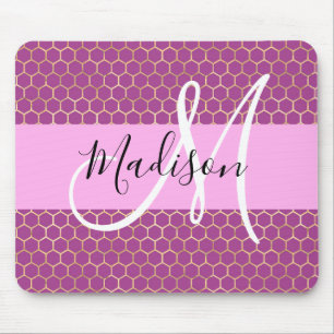 Tapis De Souris Glam Fuchsia Métallic Rose Nid d'abeille Monogramm