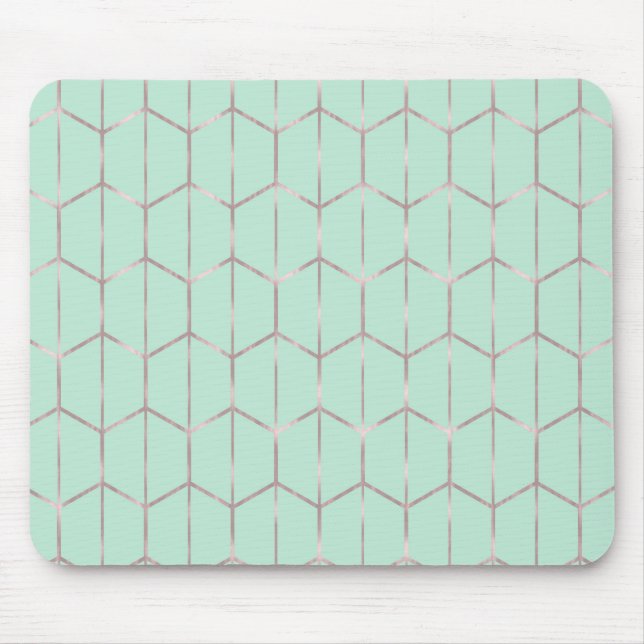 Tapis De Souris Glam géométrique Hexagon rose Gold & Mint Chic (Devant)