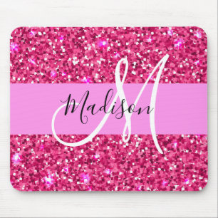 Tapis De Souris Glam Girly Hot Pink Glitter Sparkles Name Monogram