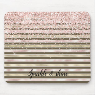 Tapis De Souris Glam Gold Blush rose Brown rayures Parties scintil