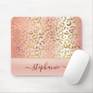 Tapis De Souris Glam Pink Ombre Gold Leopard Pattern Personalized