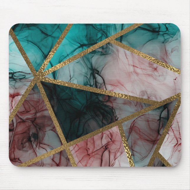 Tapis De Souris Glam Rust Blush Teal & Gold Chic Moderne Élégance (Devant)