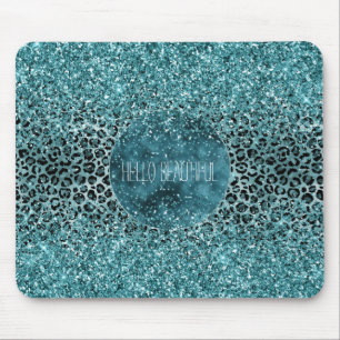 Tapis De Souris Glam Turquoise Turquoise Blue Empreinte de léopard