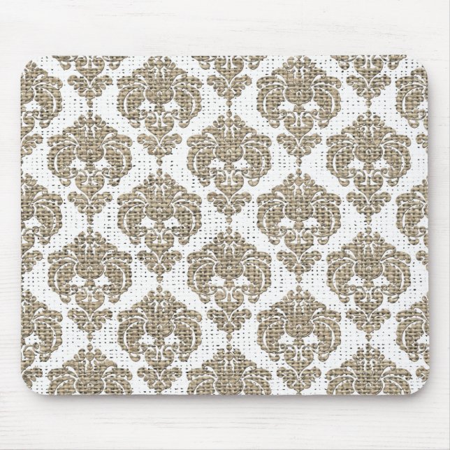 Tapis De Souris Glamor Rustique Burlap Royal Damask Chic Moderne (Devant)
