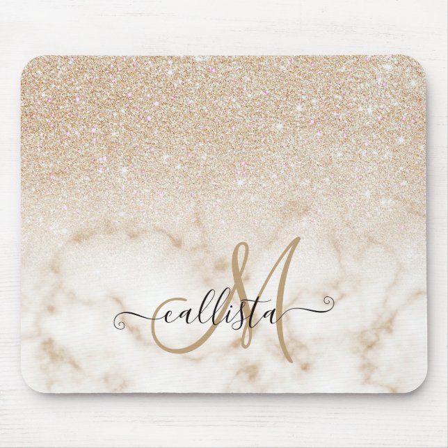 Tapis De Souris Glamorous Gold White Glitter ombre (Devant)