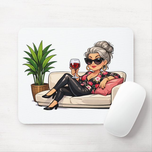 Tapis De Souris Glamorous Old Lady With Wine (Avec souris)