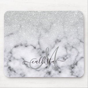 Tapis De Souris Glamorous Silver White Glitter Marble Gradient