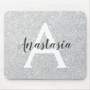 Tapis De Souris Glamour Féminin Paillettes Argentées Monogramme No