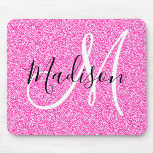 Tapis De Souris Glamour Féminin Paillettes Rose Chaud Monogramme N