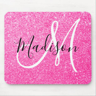 Tapis De Souris Glamour Féminin Rose Chaud Paillettes Monogramme N