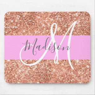 Tapis De Souris Glamour Féminin Rose Pêche Or Paillettes Monogramm