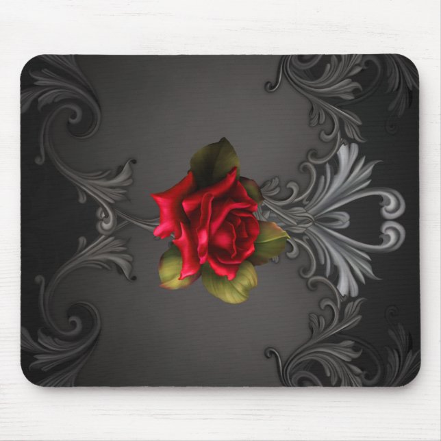 Tapis De Souris Glamour gothique Rose rouge Noir Ornemental Glam (Devant)