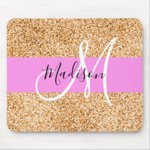 Tapis De Souris Glamour Rose & Cuivre Paillettes Monogramme Nom