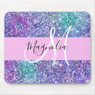 Tapis De Souris Glamour Violet, Bleu & Vert Paillettes Monogramme