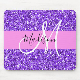 Tapis De Souris Glamour Violet & Rose Paillettes Étincelle Monogra