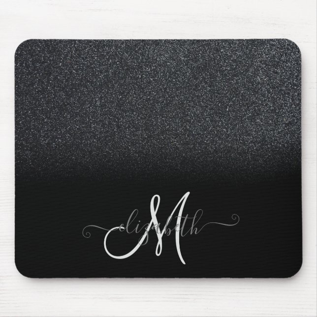 Tapis De Souris Glitter Ombré Noir Monogramme Foncé (Devant)