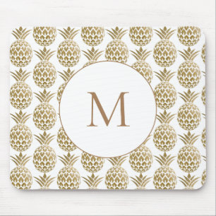 Tapis De Souris Glittery Gold Ananas Motif Monogramme blanc