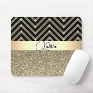 Tapis De Souris Glittery Gold et Black Chevron Personnalisé