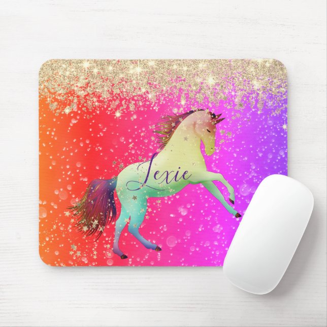 Tapis De Souris Glittery Rainbow Unicorn Personnalisé (Avec souris)