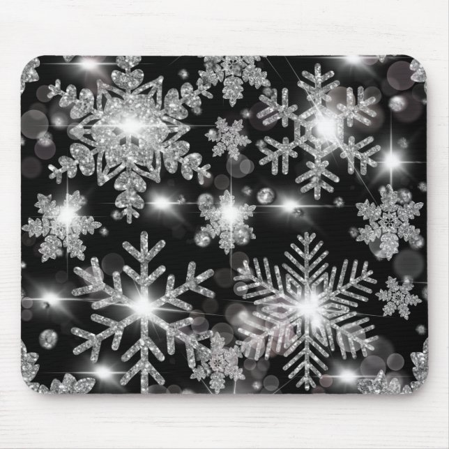Tapis De Souris Glittery silver festive snowflake pattern  (Devant)
