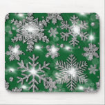 Tapis De Souris Glittery silver green festive snowflake pattern<br><div class="desc">Festive elegant holiday mouse pad! Glittery silver snowflake pattern - background color is customizable- design is transferable!</div>