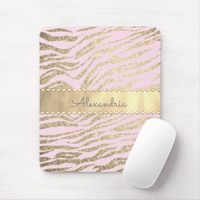 Tapis De Souris Glittery Zebra Imprimer sur Rose Blush (Avec souris)